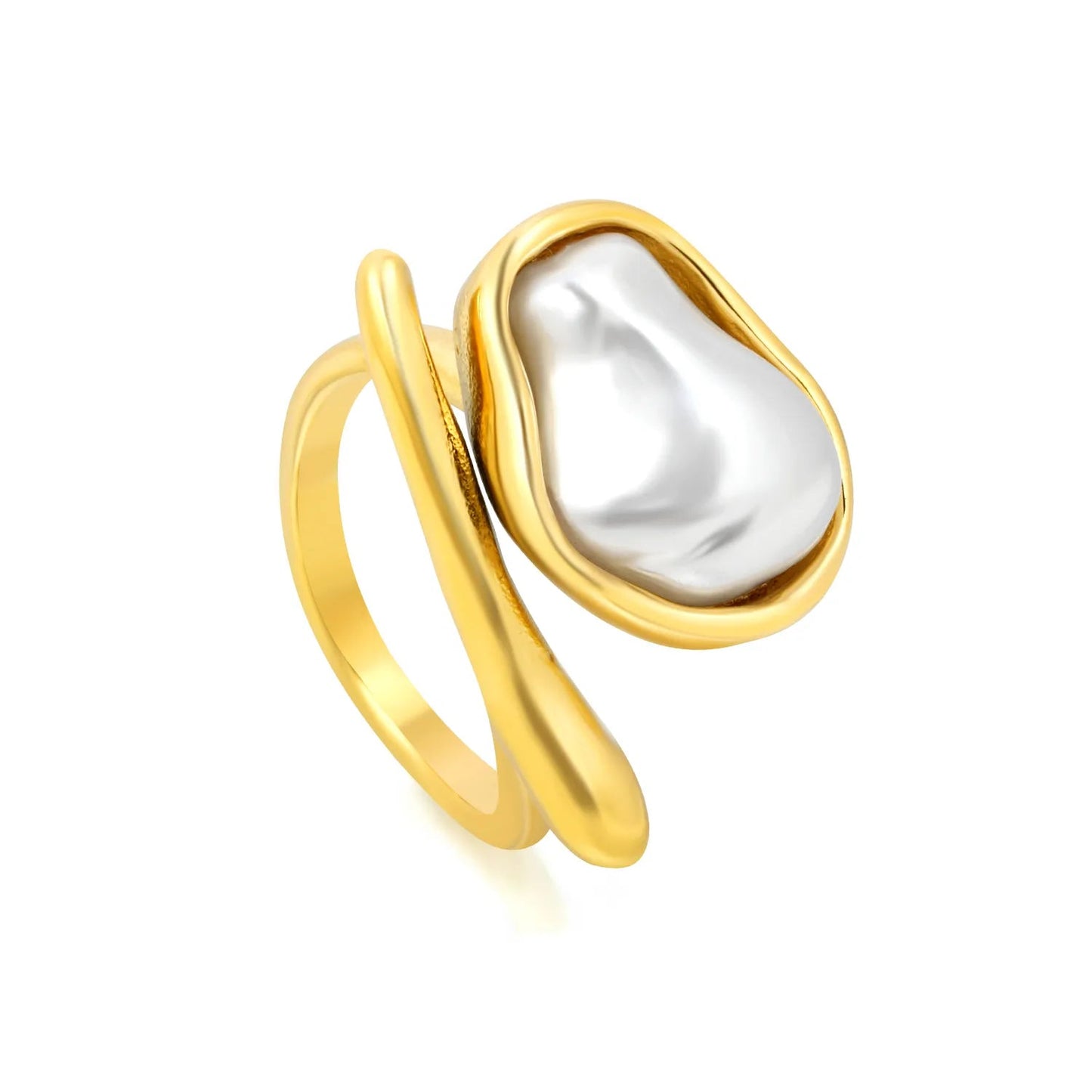 Bulk Natural Pearl Twist Ring 304L Steel Gold Plated 13mm Face Hypoallergenic
