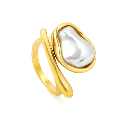 Bulk Natural Pearl Twist Ring 304L Steel Gold Plated 13mm Face Hypoallergenic
