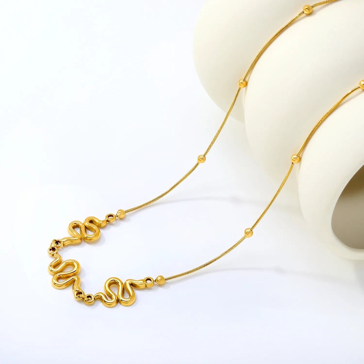 Bulk PVD Gold 12x20mm S-Shape Snake Pendant Necklace Supplier