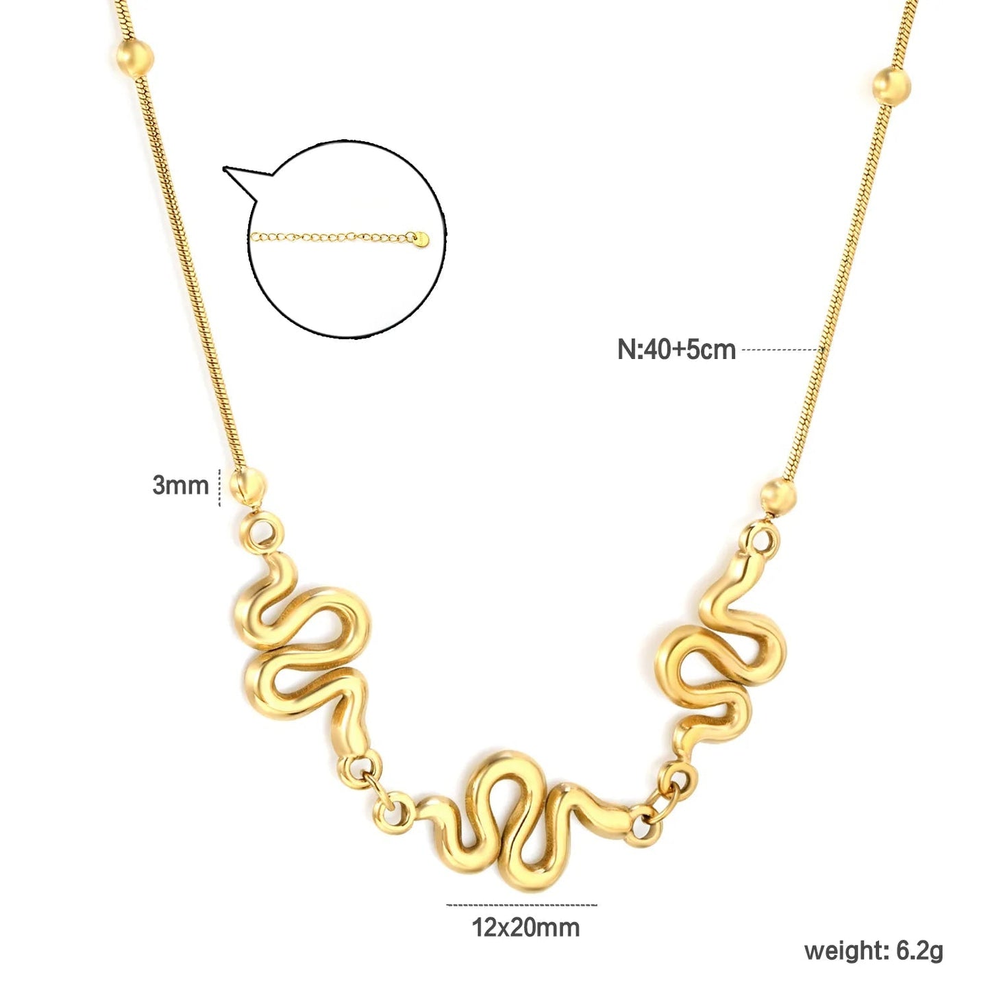Bulk PVD Gold 12x20mm S-Shape Snake Pendant Necklace Supplier