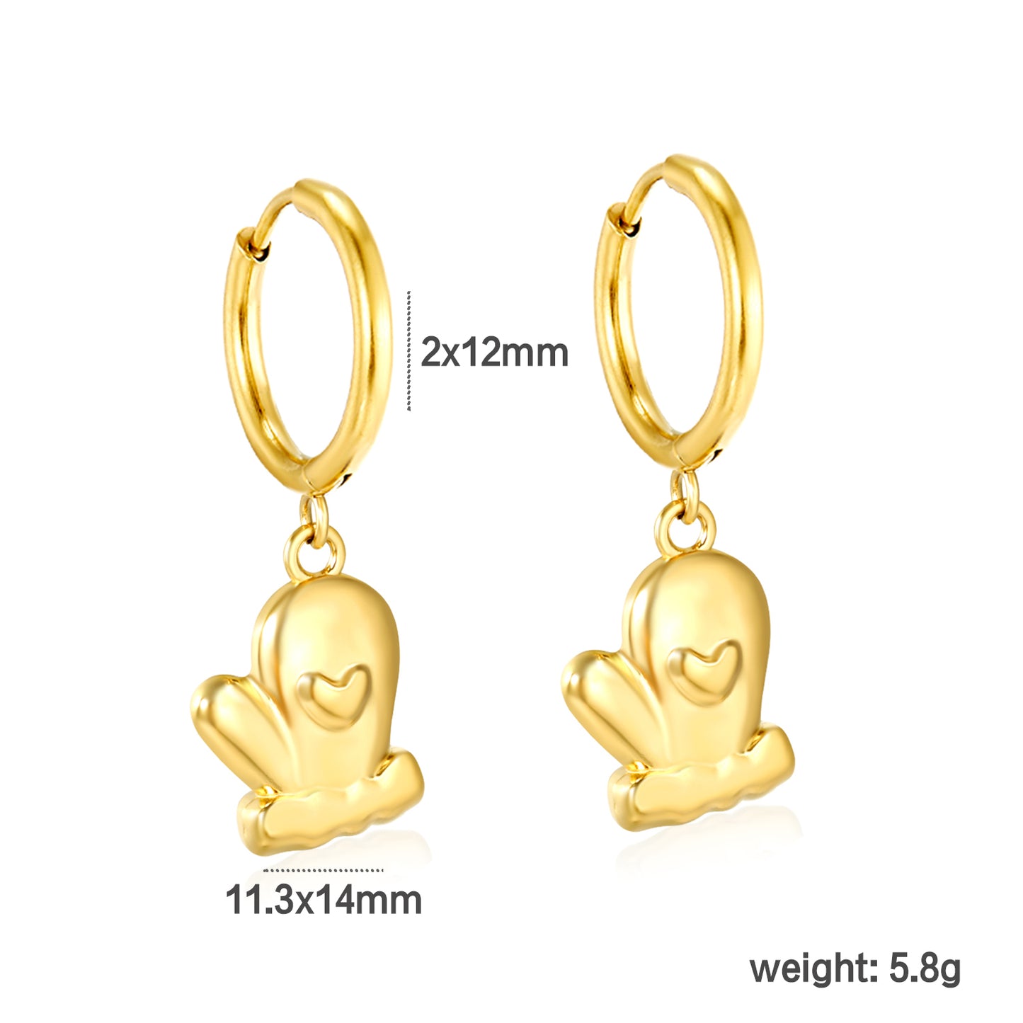 Bulk PVD Gold Glove Charm Hoop Earrings Waterproof Tarnish-Free