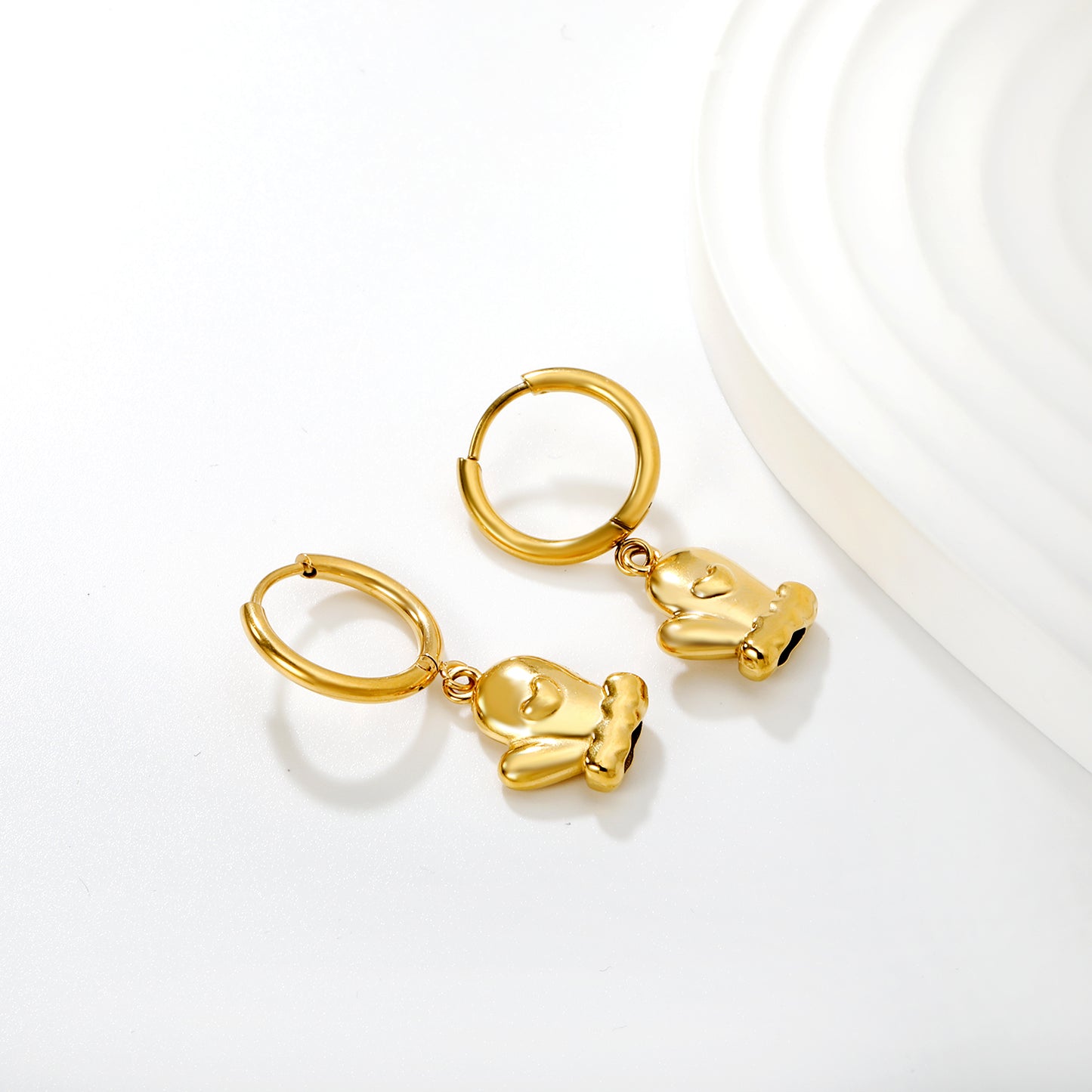 Bulk PVD Gold Glove Charm Hoop Earrings Waterproof Tarnish-Free