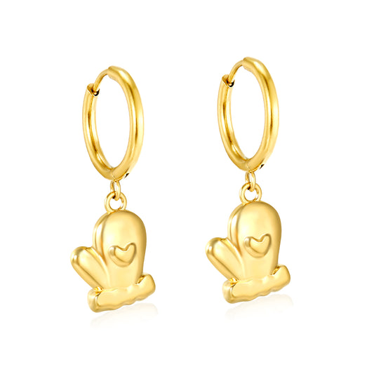 Bulk PVD Gold Glove Charm Hoop Earrings Waterproof Tarnish-Free