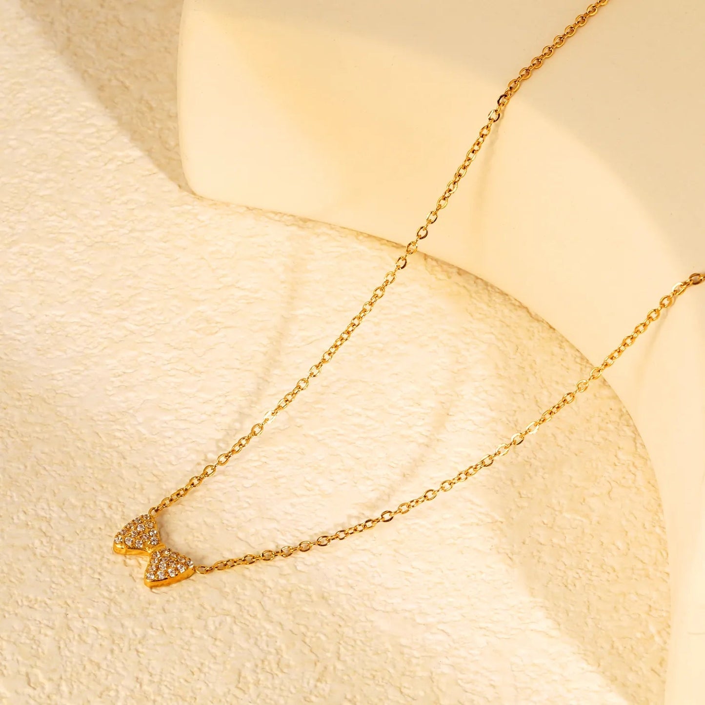Bulk PVD Gold Stainless Steel 11x7mm Zircon Bow Necklace