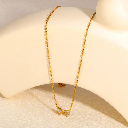 Bulk PVD Gold Stainless Steel 11x7mm Zircon Bow Necklace