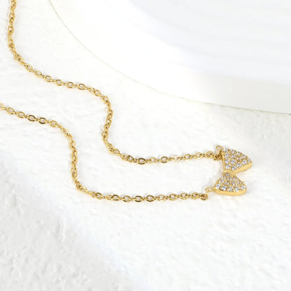 Bulk PVD Gold Stainless Steel 11x7mm Zircon Bow Necklace