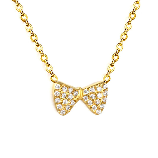 Bulk PVD Gold Stainless Steel 11x7mm Zircon Bow Necklace
