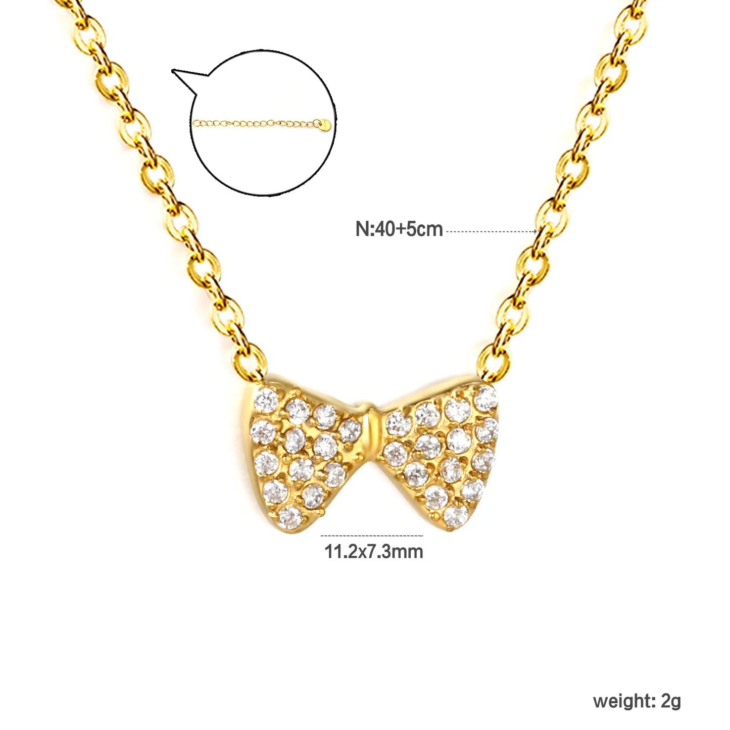 Bulk PVD Gold Stainless Steel 11x7mm Zircon Bow Necklace