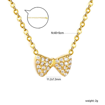 Bulk PVD Gold Stainless Steel 11x7mm Zircon Bow Necklace