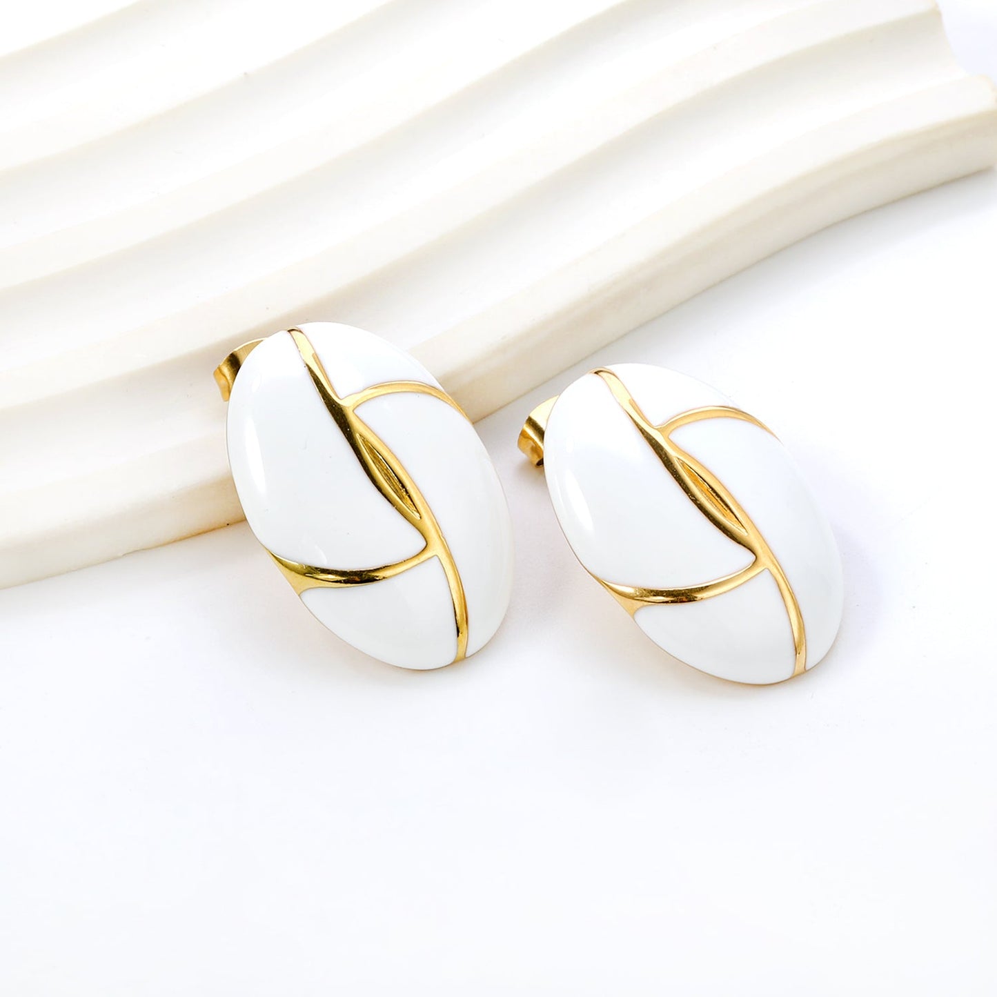 Bulk PVD Gold Stainless Steel French Checkered Enamel Jewelry