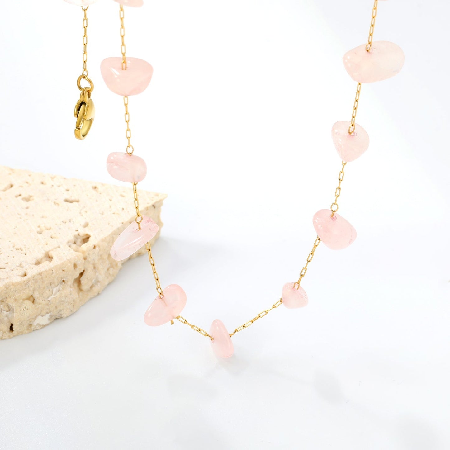 Bulk PVD Gold Stainless Steel Pink Crystal Stone Jewelry