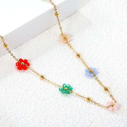 Bulk Stainless Steel Flower Necklace | Rainbow Beaded Jewelry Supplier