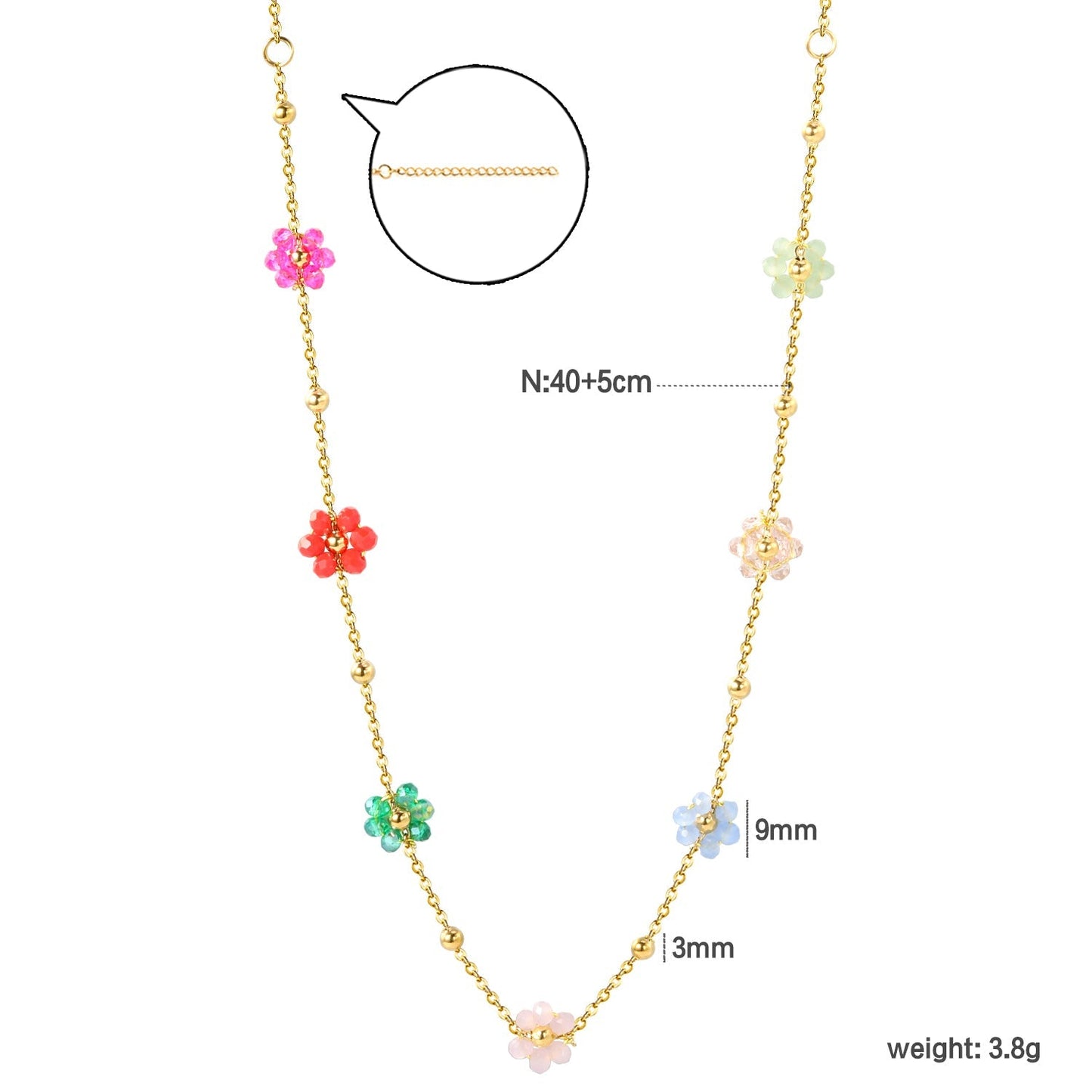 Bulk Stainless Steel Flower Necklace | Rainbow Beaded Jewelry Supplier