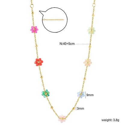 Bulk Stainless Steel Flower Necklace | Rainbow Beaded Jewelry Supplier