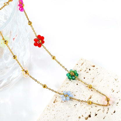 Bulk Stainless Steel Flower Necklace | Rainbow Beaded Jewelry Supplier