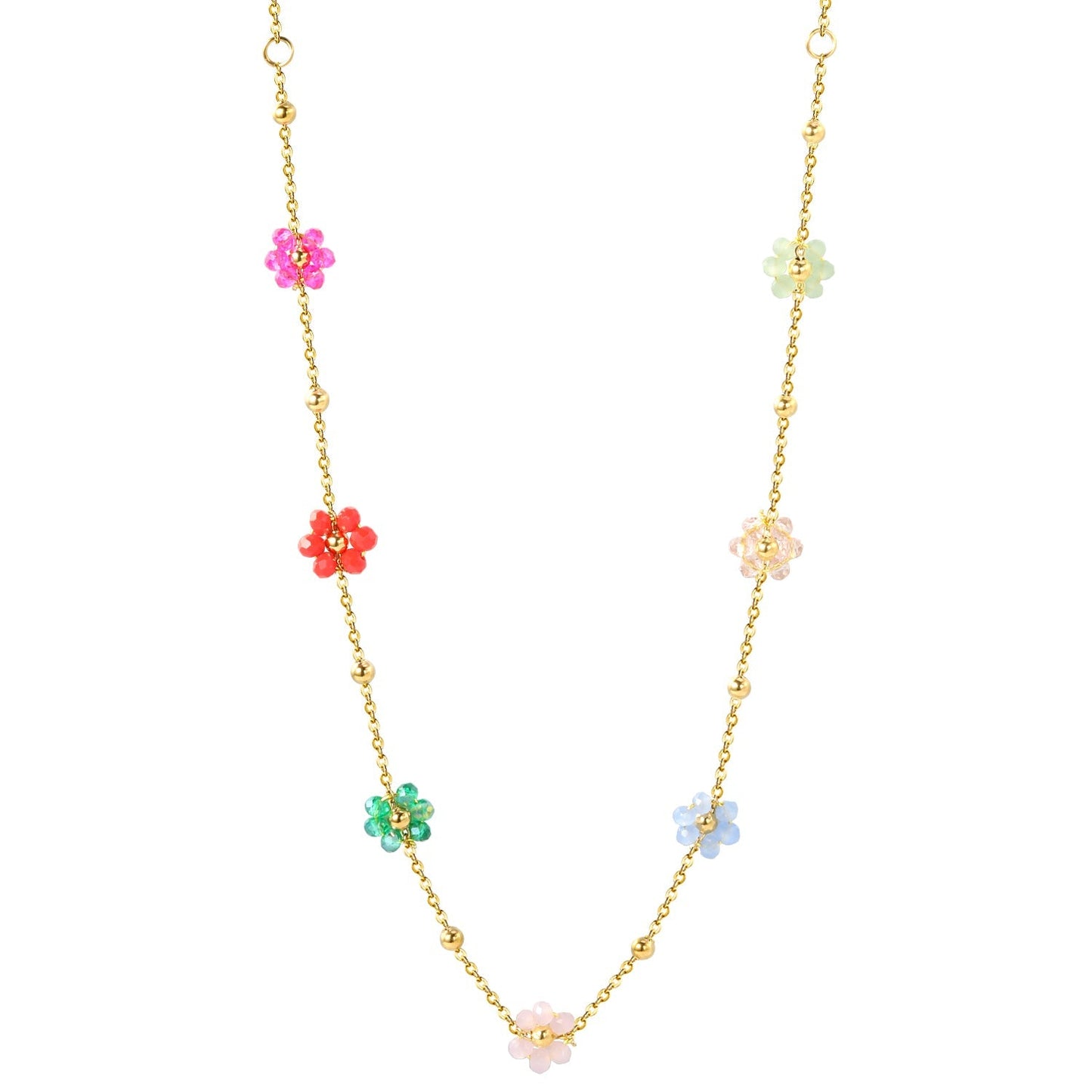 Bulk Stainless Steel Flower Necklace | Rainbow Beaded Jewelry Supplier