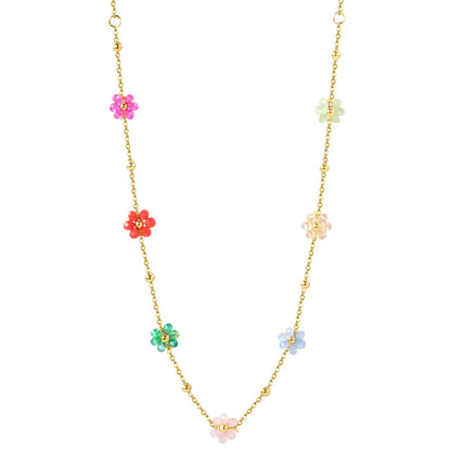 Bulk Stainless Steel Flower Necklace | Rainbow Beaded Jewelry Supplier