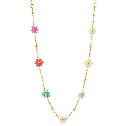 Bulk Stainless Steel Flower Necklace | Rainbow Beaded Jewelry Supplier