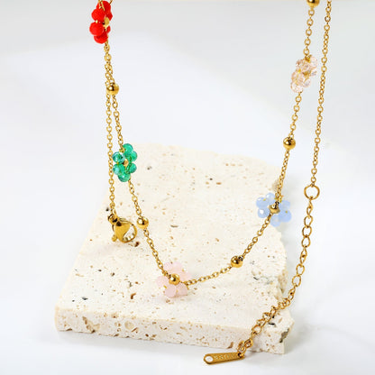 Bulk Stainless Steel Flower Necklace | Rainbow Beaded Jewelry Supplier