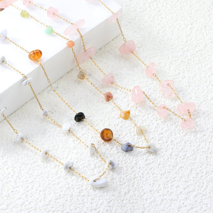 Bulk Stainless Steel Natural Stone Necklace | Rainbow Chip Jewelry Supplier