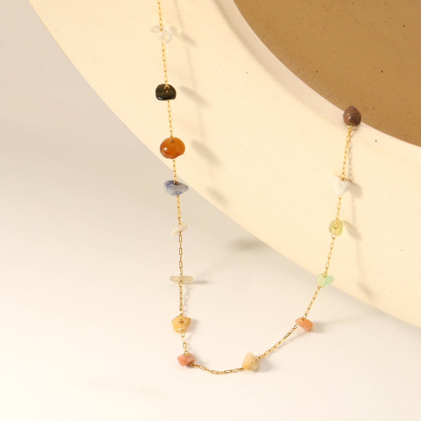 Bulk Stainless Steel Natural Stone Necklace | Rainbow Chip Jewelry Supplier