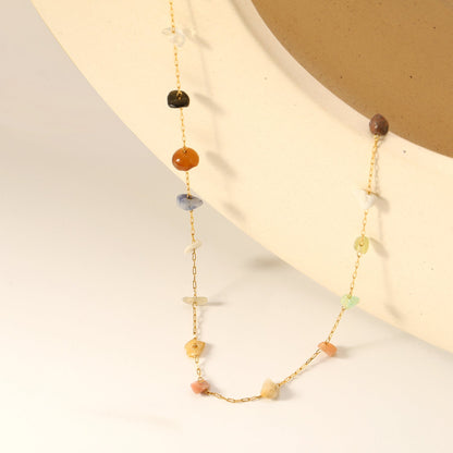 Bulk Stainless Steel Natural Stone Necklace | Rainbow Chip Jewelry Supplier