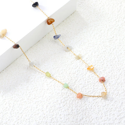 Bulk Stainless Steel Natural Stone Necklace | Rainbow Chip Jewelry Supplier
