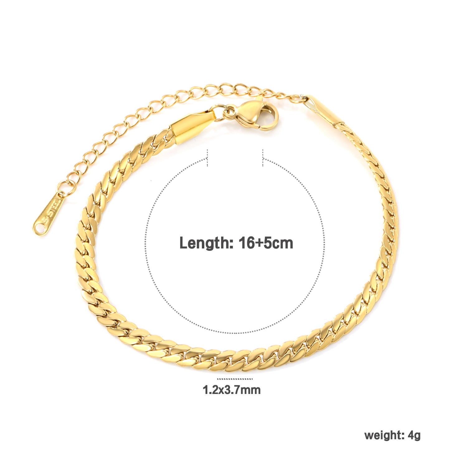 Bulk Vintage Wide Fishbone Bracelet 304L Steel Gold Plated 1.2x3.7mm Links