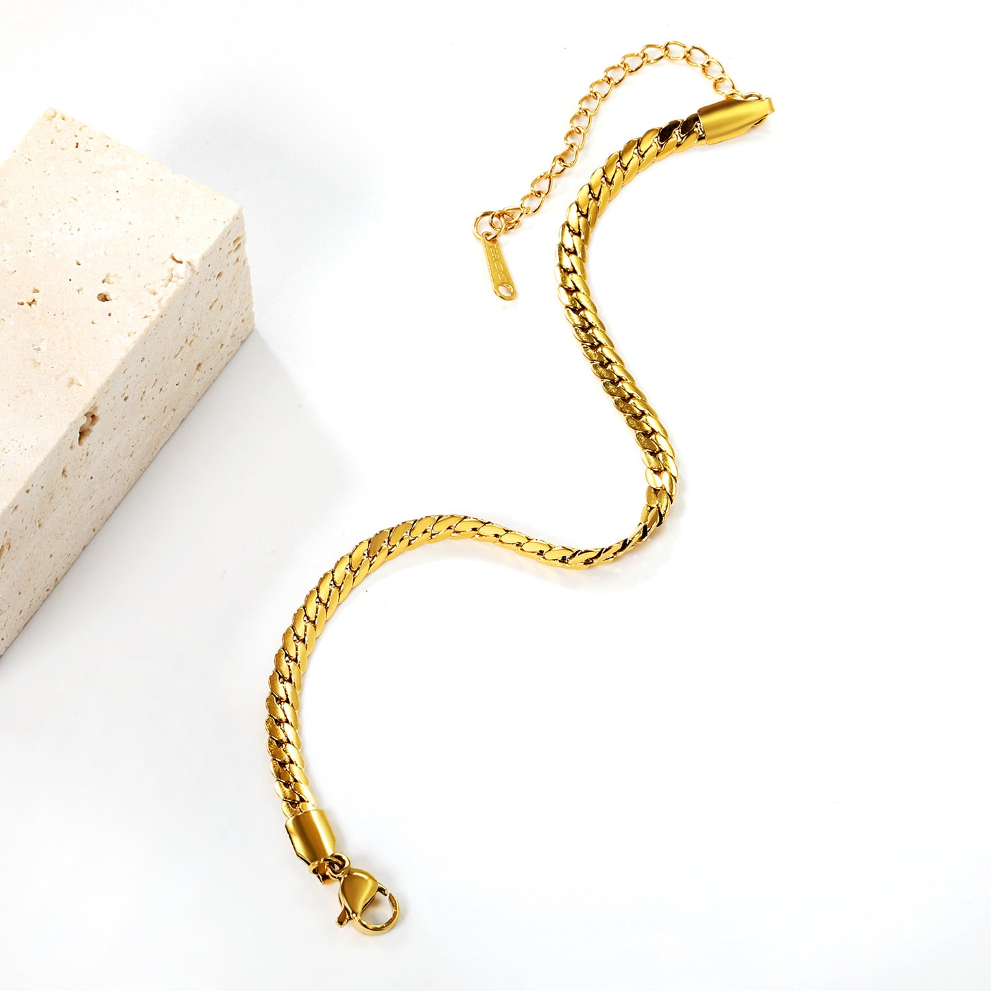 Bulk Vintage Wide Fishbone Bracelet 304L Steel Gold Plated 1.2x3.7mm Links