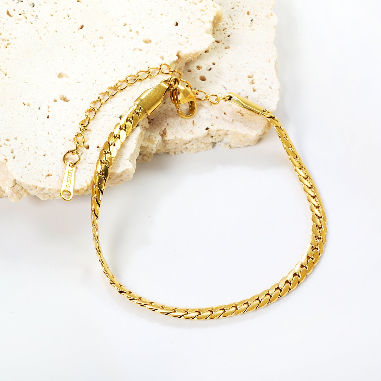 Bulk Vintage Wide Fishbone Bracelet 304L Steel Gold Plated 1.2x3.7mm Links