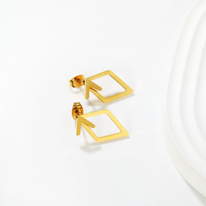 Bulk Waterproof PVD Gold Plated Lozenge Frame Stud Earrings