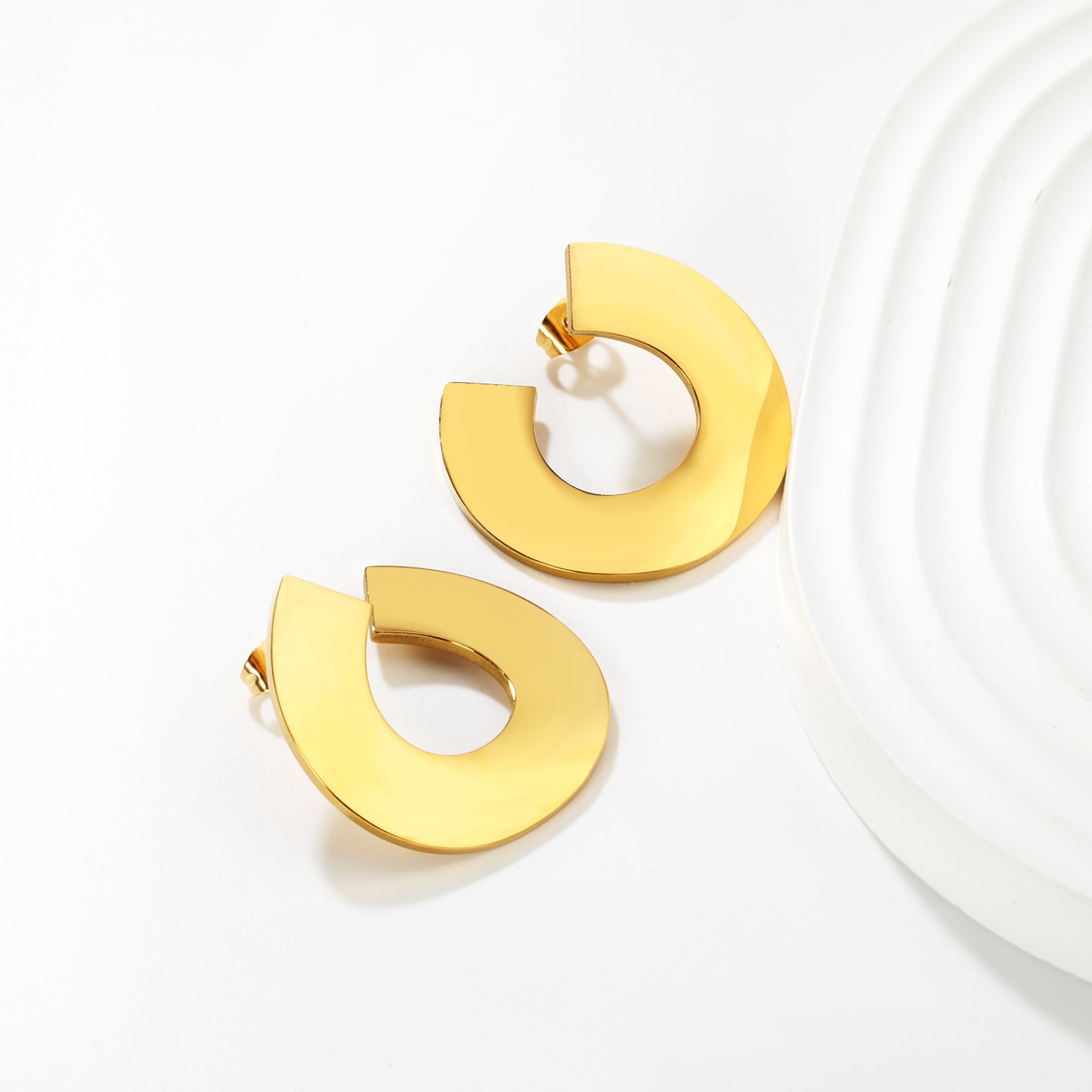 Bulk Waterproof PVD Gold Plated Wide Polished U Hoop Earrings