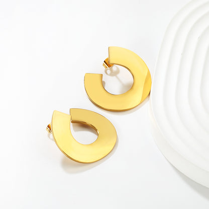 Bulk Waterproof PVD Gold Plated Wide Polished U Hoop Earrings