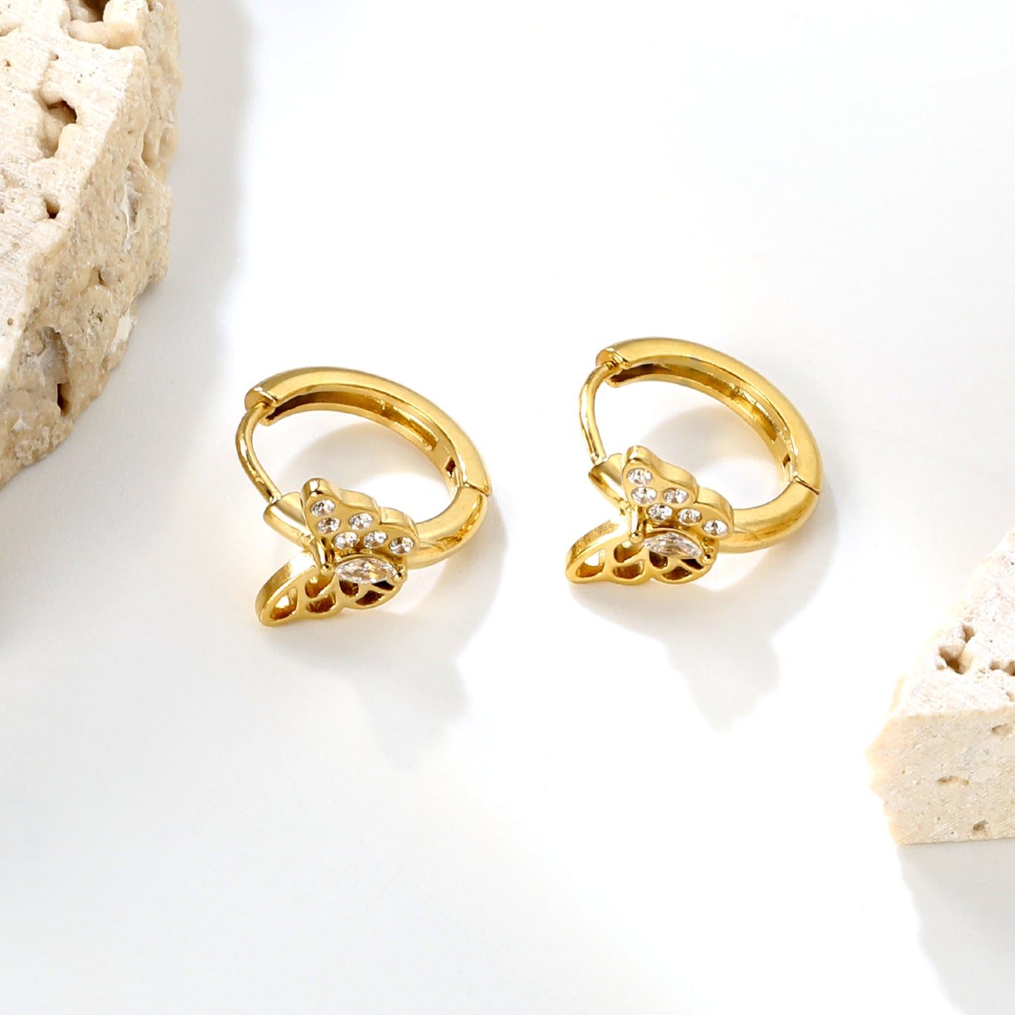 Bulk 18K Gold Plated Airy Hollow Butterfly Zircon Hoop EarringsHigh-resolution Lifestyle Photos