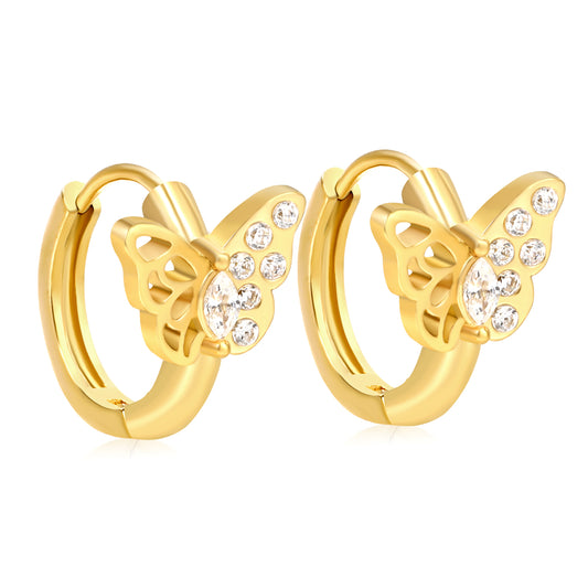 Bulk 18K Gold Plated Airy Hollow Butterfly Zircon Hoop EarringsHigh-resolution on white background