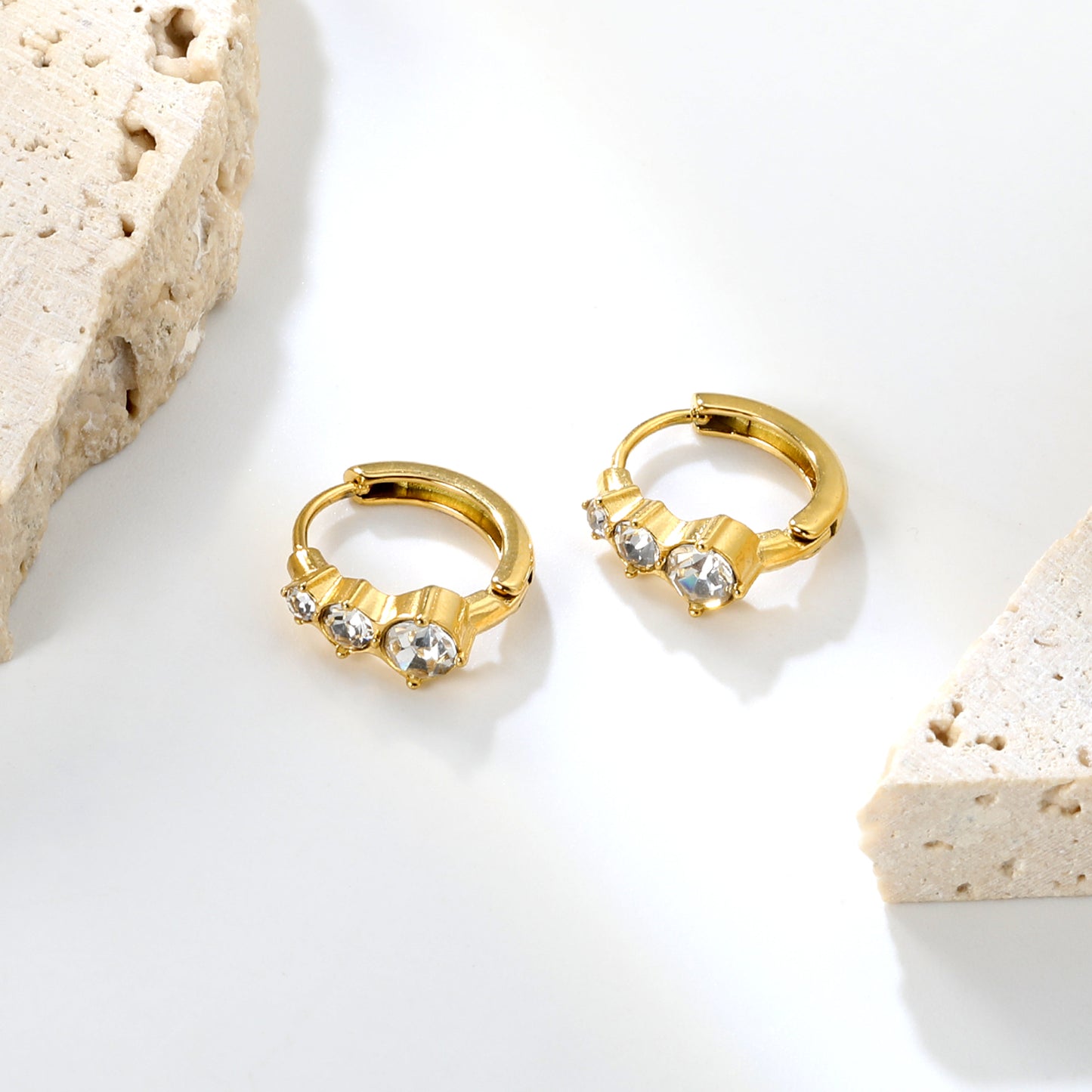 Bulk 18K Gold Plated Asymmetrical Round Zircon Hoop EarringsHigh-resolution Lifestyle Photos