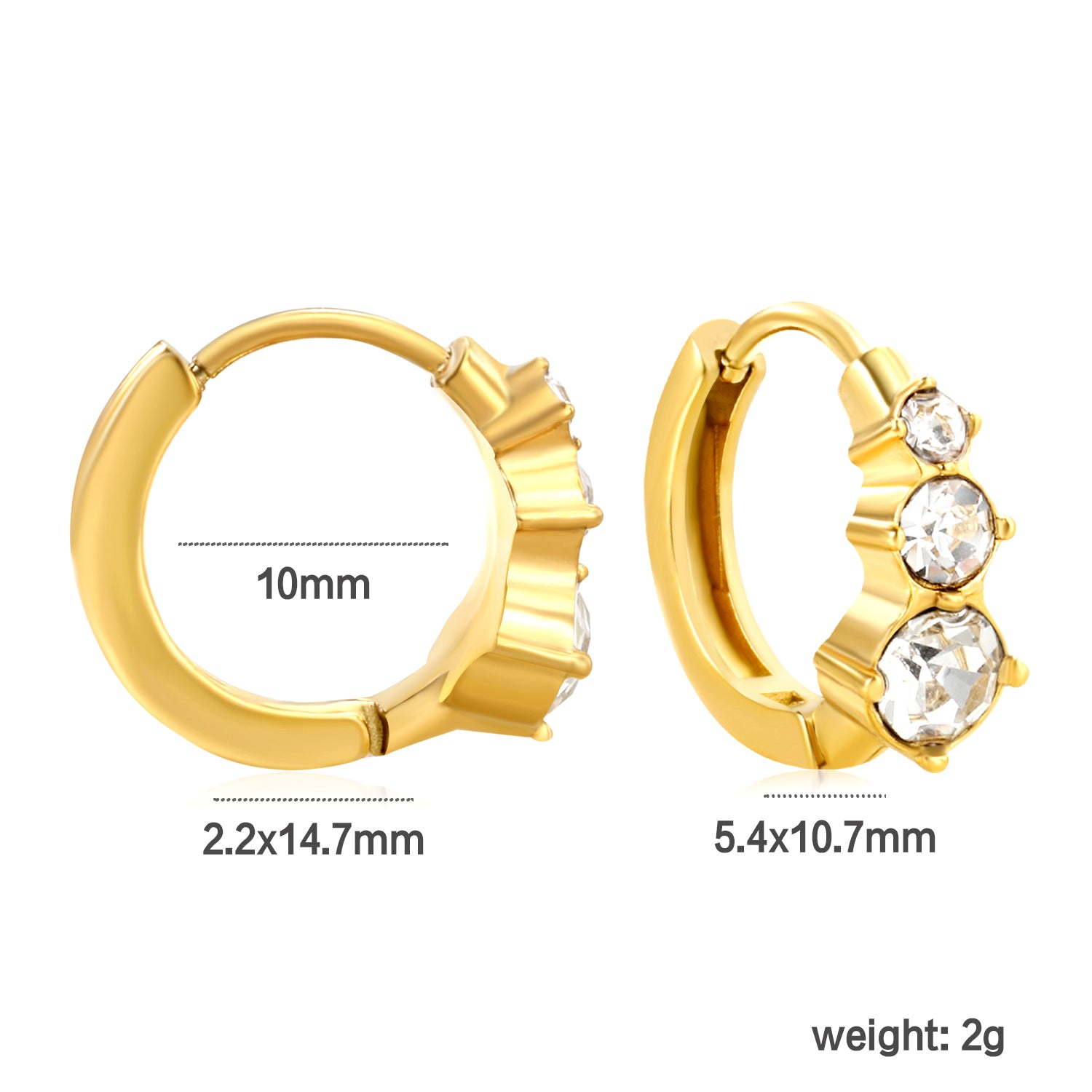 Bulk 18K Gold Plated Asymmetrical Round Zircon Hoop Earringsdimension diagram with measurements