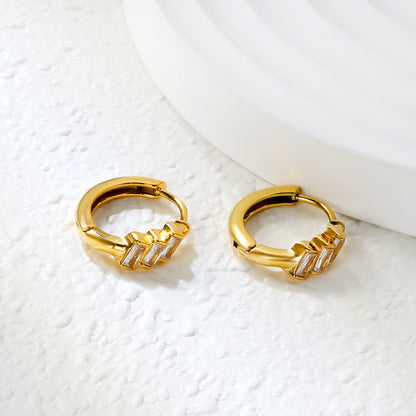 Bulk 18K Gold Plated Asymmetrical Square Zircon Hoop EarringsClose-up of the light-colored ambiance