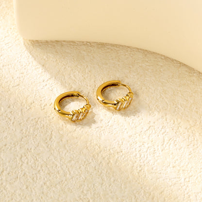 Bulk 18K Gold Plated Asymmetrical Square Zircon Hoop EarringsClose-ups of the gold plating and details