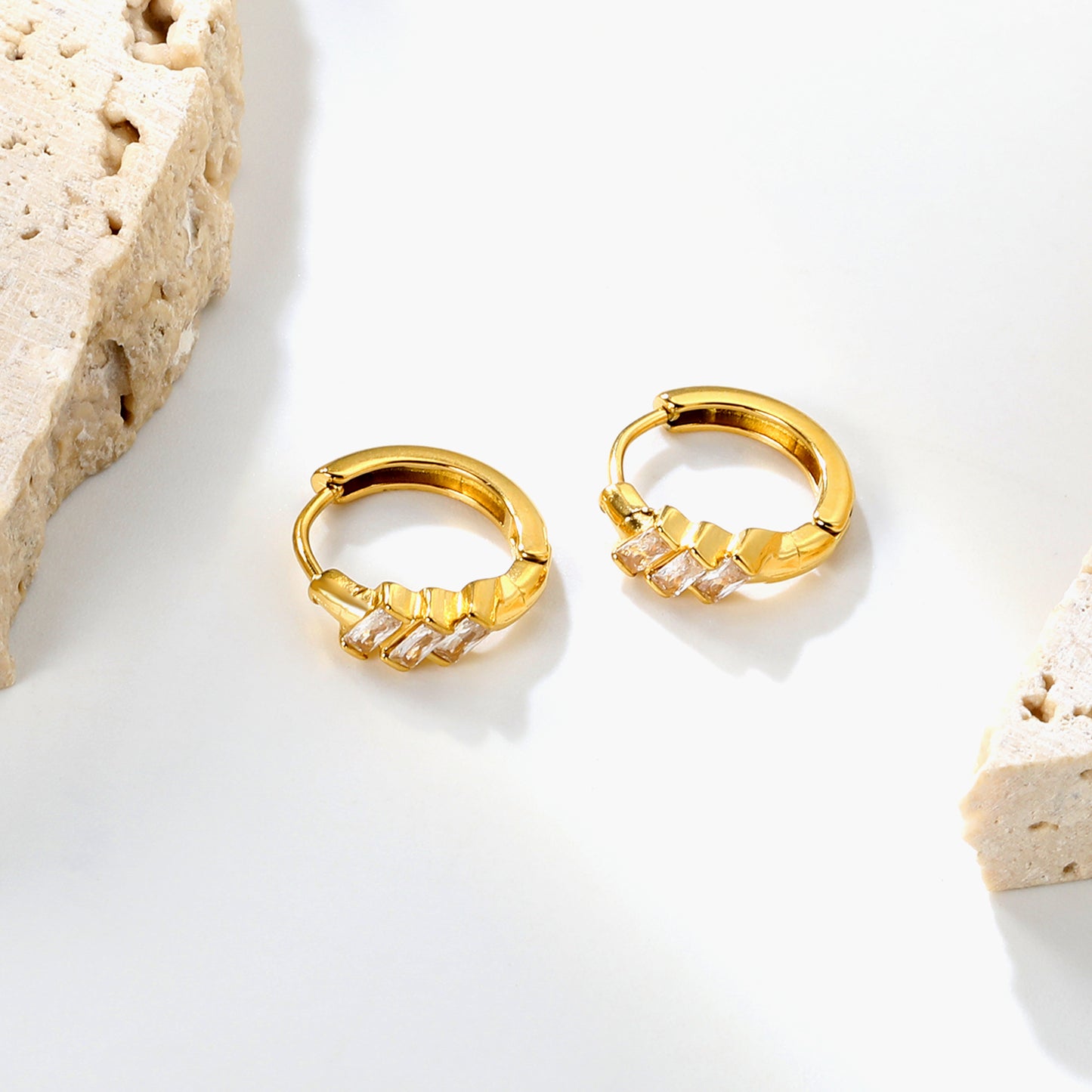 Bulk 18K Gold Plated Asymmetrical Square Zircon Hoop EarringsHigh-resolution Lifestyle Photos
