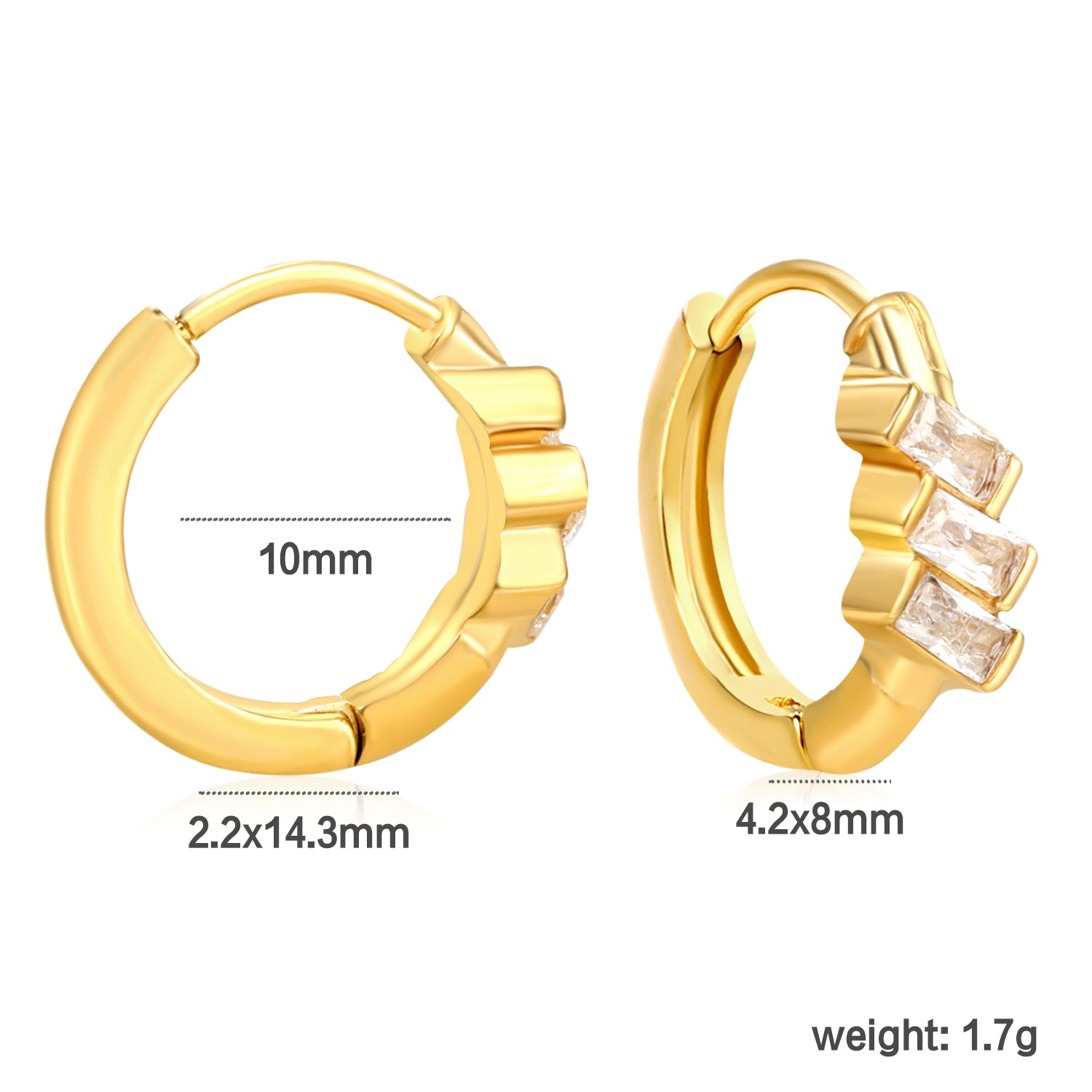 Bulk 18K Gold Plated Asymmetrical Square Zircon Hoop Earringsdimension diagram with measurements