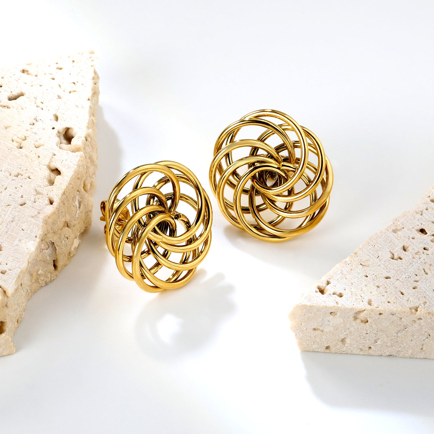 Bulk 18K Gold Plated Botanical Circular Wreath Stud EarringsHigh-resolution Lifestyle Photos