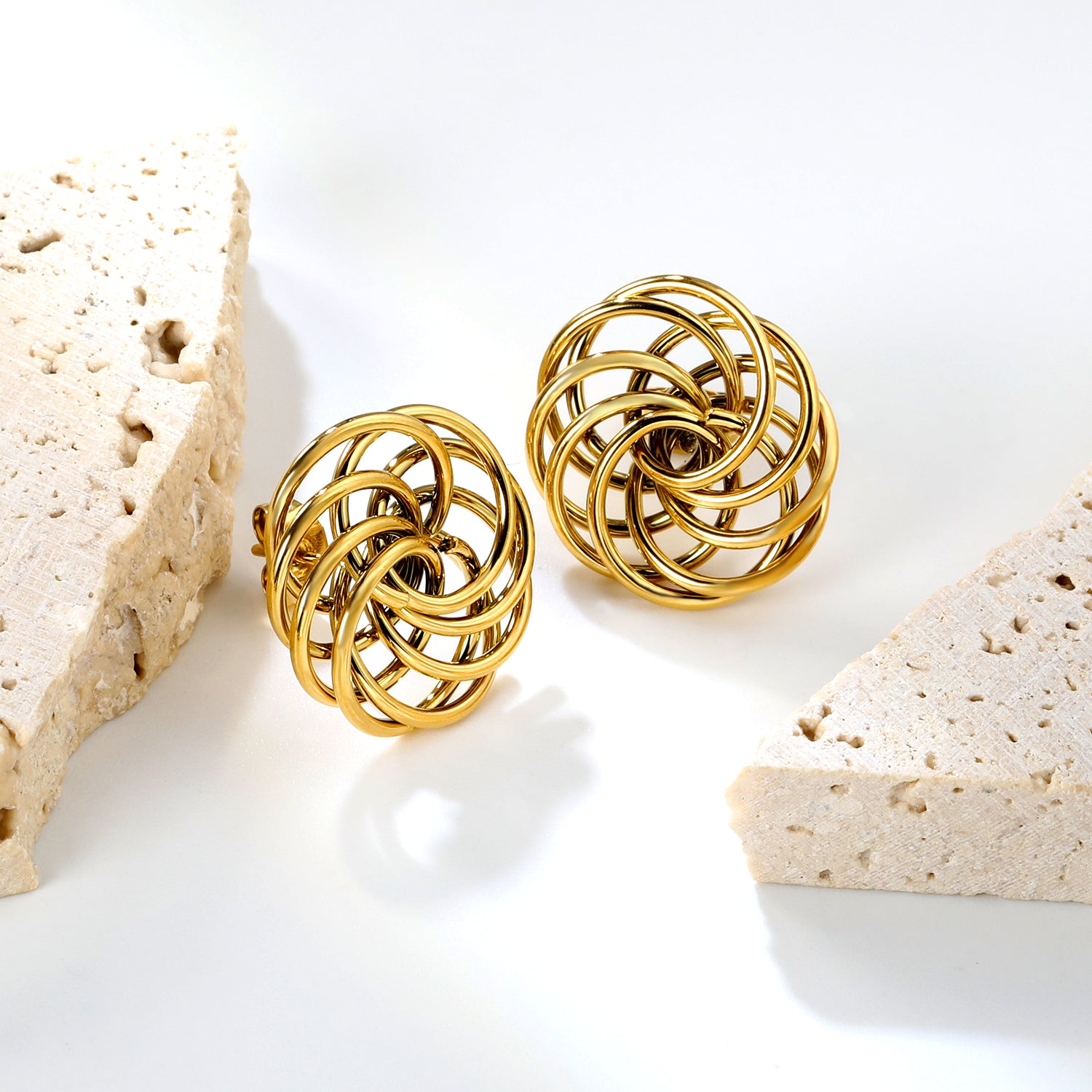 Bulk 18K Gold Plated Botanical Circular Wreath Stud EarringsHigh-resolution Lifestyle Photos
