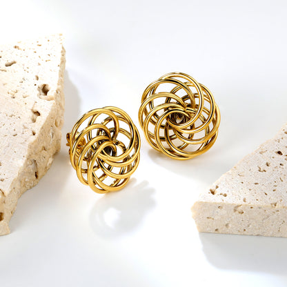 Bulk 18K Gold Plated Botanical Circular Wreath Stud EarringsHigh-resolution Lifestyle Photos