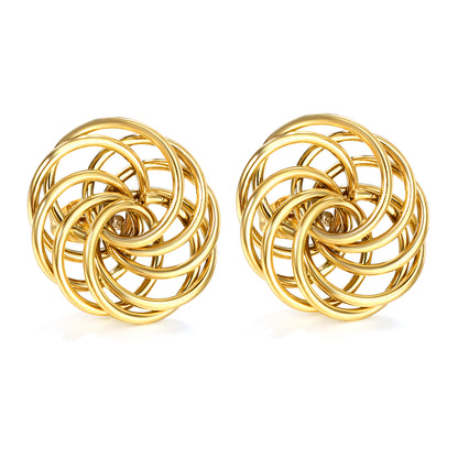 Bulk 18K Gold Plated Botanical Circular Wreath Stud EarringsHigh-resolution on white background