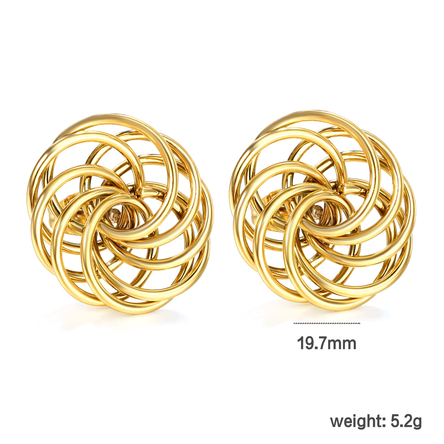 Bulk 18K Gold Plated Botanical Circular Wreath Stud Earringsdimension diagram with measurements