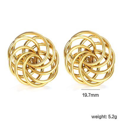 Bulk 18K Gold Plated Botanical Circular Wreath Stud Earringsdimension diagram with measurements