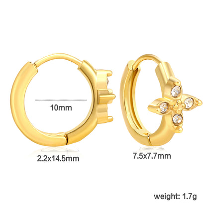 Bulk 18K Gold Plated Botanical Cross-Flower Zircon Hoop Earringsdimension diagram with measurements