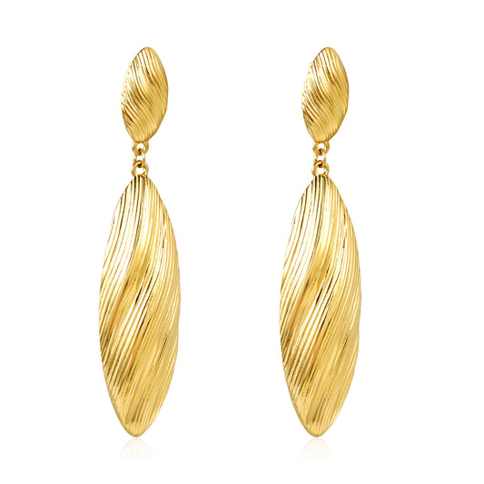 Bulk 18K Gold Plated Botanical Leaf Texture Drop StudsHigh-resolution on white background
