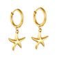 Bulk 18K Gold Plated Botanical Starfish Charm Hoop EarringsHigh-resolution on white background